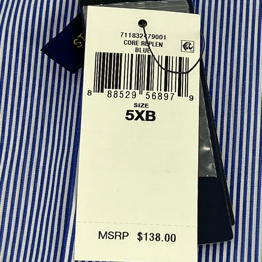 Ralph Lauren Shirt Men 5XB Blue White Stripes Long Sleeve Button Down Poplin NEW